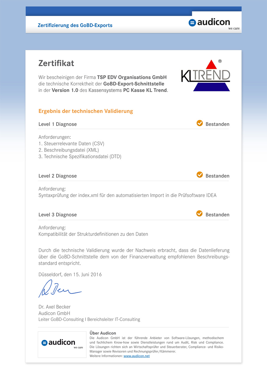 GoBD Export-Zertifikat kltrend